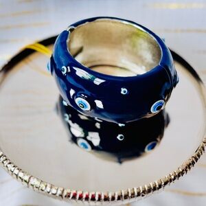✨HOST PICK! Blue Evil Eye Cuff Bracelet | Enamel Hinged Bangle | Boho Protection